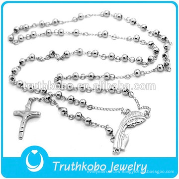 Collar de rosario de acero inoxidable personalizado al por mayor de Jusus Christian Mary